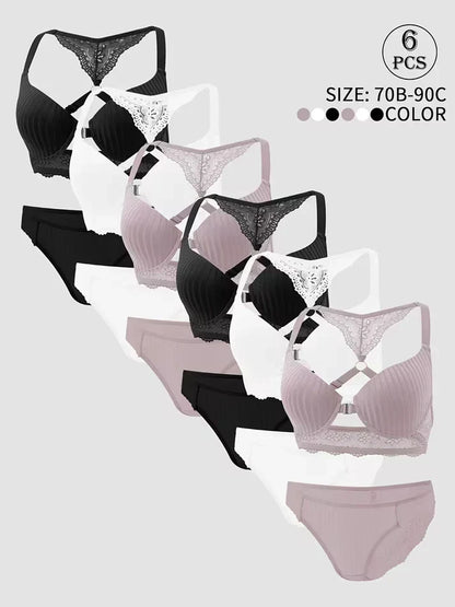 Pack of 6 Women's Bra & Panty Set – Soft Comfortable Everyday Lingerie Combo